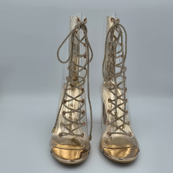 NWOT Cape Robbin Lookey Rose Gold Clear See-through Transparent Heeled Booties - Picture 2 of 16